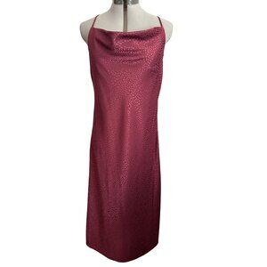 Emma & Michele Burgundy Animal Print Satin Midi Slip Dress Size Small